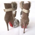 Christian Louboutin Toundra Fur 120mm Ankle Boots Brown