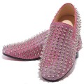 Christian Louboutin Rollerboy Silver Spikes Loafers Red